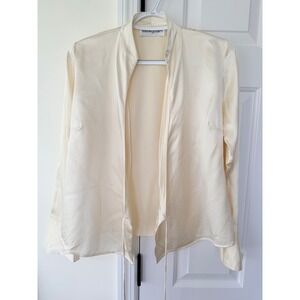 Bloomingdale's Vintage‎ 100% Silk Cream Ivory Tie Front Blouse Top Size 4